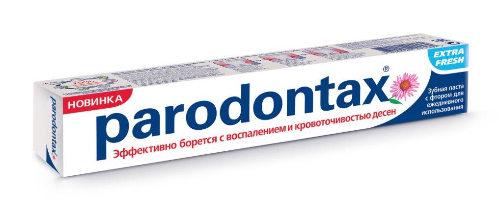 Parodontax Зубная паста Экстра Свежесть , 75 мл200401552 Parodontax Зубная паста Экстра Свежесть , 75 мл200401552– экстракты 6 трав + минеральная соль – + Фтор (1400 ppm) профилактика кариеса – подходит для длительного применения – рекомендован взрослым и детям с 14 лет – parodontax® разработан для людей, чьи десны кровоточат во время чистки зубов – parodontax® Экстра Свежесть предназначен для тех, кто предпочитает освежающую зубную пасту для ежедневного использования – В состав не входят синтетические антисептики: триклозан, метронидазол, хлоргексидин, которые вызывают привыкание и могут назначаться только курсом