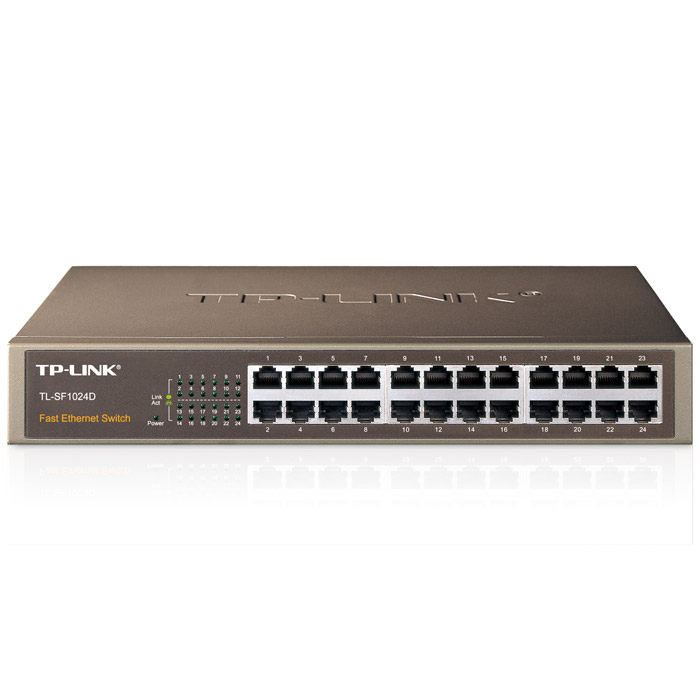 TP-Link TL-SF1024DTL-SF1024D TP-Link TL-SF1024DTL-SF1024D24-портовый гигабитный коммутатор TP-Link TL-SF1024D, настольный или монтируемый в стойку, представляет собой высокопроизводительное, недорогое, обеспечивающее безразрывную связь сетевое устройство для обновления старой сети и увеличения ее пропускной способности до 1000 Мбит/с. Все 24 порта поддерживают технологию авто-MDI/MDIX, не нужно беспокоится о типе кабеля, просто воткните кабель в устройство. Более того, благодаря инновационной энергосберегающей технологии коммутатор TL-SF1024D позволит сберечь до 75% потребляемой электроэнергии. 80% упаковочного материала может быть использовано вторично. Поэтому коммутатор является экологически-безопасным решением для Вашей деловой сети. Превосходные рабочие характеристики Металлический корпус для монтажа устройства в стойку в сочетании с сертифицированным внутренним блоком питания делают коммутатор наиболее совершенным, недорогим продуктом на 24 пользовательские линии. Благодаря использованию неблокирующей архитектуры...