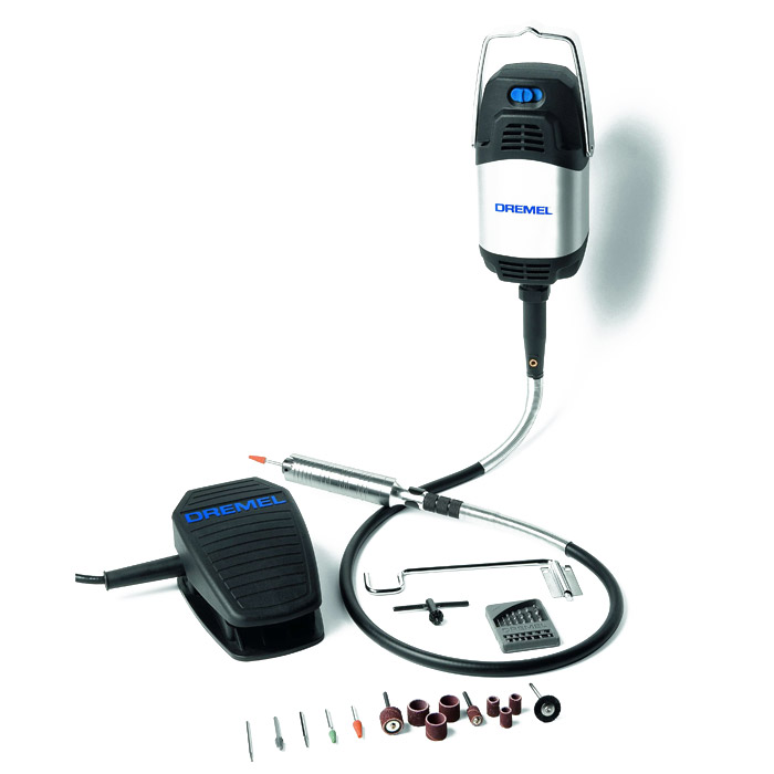 Шлифмашина Dremel Fortiflex JC (F0139100JC)F0139100JC Шлифмашина Dremel Fortiflex JC (F0139100JC)F0139100JCDremel Fortiflex - это высококачественный инструмент, в который входят мощный подвесной электродвигатель (300 Вт), запатентованный высоконадежный гибкий вал, прецизионная сменная насадка и педаль для регулировки скорости (0-20 000 об./мин.). Это делает его идеальным инструментом для выполнения стационарных работ, например, для работы по дереву, изготовления ювелирных украшений, работ по камню, восстановления автомобилей и любых других задач, требующих сочетания мощности и точности. Dremel Fortiflex: сочетание мощности и точности. Высокий крутящий момент на низких скоростях - для работ, требующих точности Малые обороты - для высокой производительности Педаль позволяет контролировать скорость без помощи рук Надежный и долговечный гибкий вал с запатентованной системой для снижения нагрева при вращении и продолжительного срока службы Прецизионная сменная подставка для крепления инструмента с системой click Простая смена насадок в патроне Идеальная...