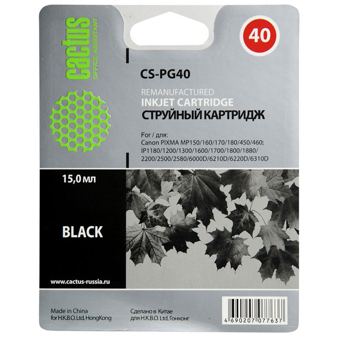 Cactus CS-PG40 для CanonCS-PG40 Cactus CS-PG40 для CanonCS-PG40Картридж Cactus CS-PG40 для струйных принтеров Canon.