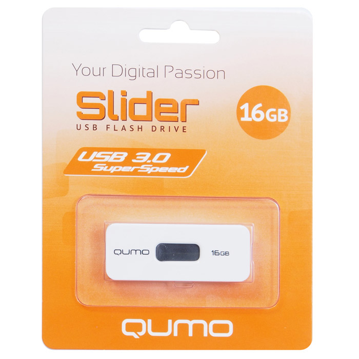 QUMO Slider 01 USB 3.0 16GB, White BlackQM16GUD3-SLD 01-w&b QUMO Slider 01 USB 3.0 16GB, White BlackQM16GUD3-SLD 01-w&bUSB-флэш накопитель с выдвижным коннектором QUMO Slider 01 USB 3.0. Сочетание плавности форм, компактности и передовых технологий – всё это Slider. Удобный выдвижной механизм, поддержка сверхскоростного стандарта передачи данных USB 3.0 - теперь время не имеет для Вас значения и Вы вне конкуренции на презентации, докладе или на отдыхе. QUMO Slider – стремительное движение в мире высоких технологий.