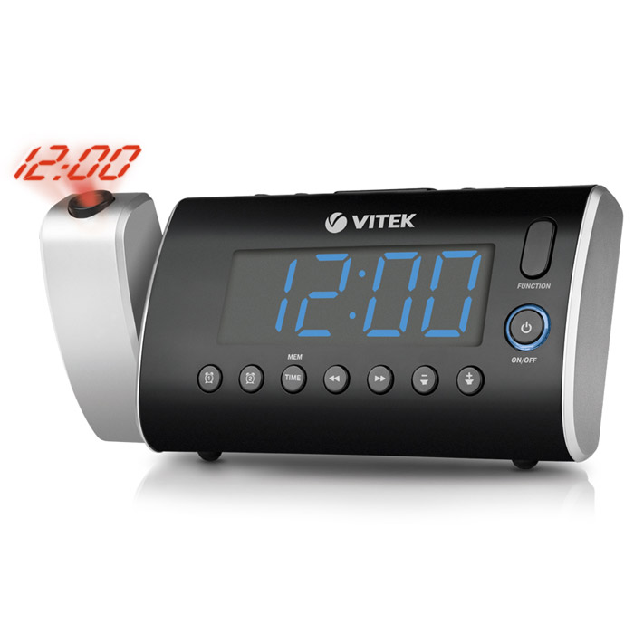 Vitek VT-3519, Silver3519-VT-02 Vitek VT-3519, Silver3519-VT-02Радиочасы с проектором и большим LED-дисплеем Vitek 3519 станут прекрасным приобретением для многих пользователей. Они могут работать в диапазоне FM, что позволит легко настроиться на волну именно той радиостанции, которая Вам нужна. В установленное время они могут разбудить Вас стандартным сигналом зуммера, запустив выбранную Вами радиостанцию или одним из 3 встроенных звуков природы. Так что, просыпаться Вы будете под звуки любимой музыки. Очень удобно, что радиочасы Vitek 3519 имеют регулятор яркости экрана – каждый пользователь сможет выбрать подходящую для себя освещенность. Одним из главных отличий, каким могут похвастать радиочасы Vitek 3519, является проектор. Они способны проецировать всю информацию, отображаемую на экране, на ближайшую стену, что не просто очень удобно, но и приводит в восторг многих пользователей.