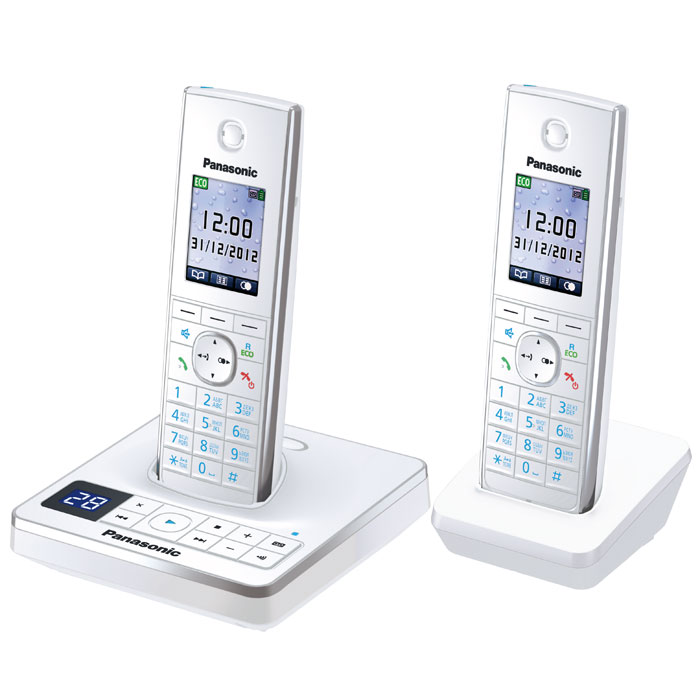 Panasonic KX-TG8562 RUW DECT телефонKX-TG8562 RUW Panasonic KX-TG8562 RUW DECT телефонKX-TG8562 RUWPanasonic KX-TG8562RU - беспроводной DECT телефон с цифровым автоответчиком и двумя трубками в комплекте. Стильная базовая станция, оснащенная удобной панелью управления с индикатором сообщений, станет изящным дополнением телефонов. 1,8-дюймовый жидкокристаллический TFT дисплей порадует владельца своей цветовой гаммой, а кириллица и подсветка дисплея и клавиатуры сделают аппарат удобным в обращении. Телефон выполнен в классическом белом и будет гармонично смотреться как в современной эклектичной гостиной, так и в строгом офисе. Panasonic KX-TG8562 оснащен усовершенствованным голосовым определителем номера и Caller ID. Если абонент ранее уже был внесен в телефонную книгу, аппарат не только определит номер, но и произнесёт его имя на русском языке. Что касается самого телефонного справочника, то он рассчитан на 350 записей и способен сохранять до трех номеров на одно имя. Более того, все контакты можно объединить в группы и установить для них персональную мелодию звонка. ...
