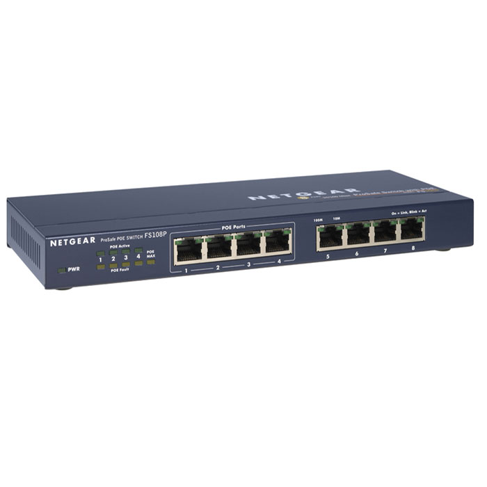 NetGear FS108PEU коммутаторFS108PEU NetGear FS108PEU коммутаторFS108PEUProSafe FS108PEU – это решение с доступной ценой для внедрения в сети небольшой компании технологии PoE, упрощающей развертывание беспроводных точек доступа и IP-камер наблюдения. Эти устройства лучше всего устанавливать около потолка или высоко на стене, но обычно там нет поблизости электрической розетки. PoE устраняет это ограничение и позволяет гибко устанавливать устройства там, куда трудно провести питание переменного тока, что снижает расходы на развертывание.