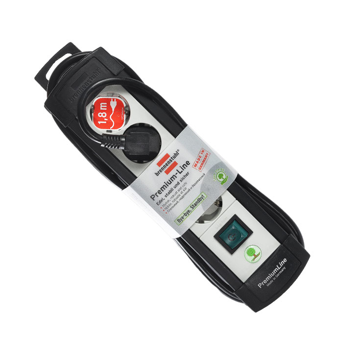 Brennenstuhl Premium-Line удлинитель на 4 розетки 1.8 м, Black Grey1755150014 Brennenstuhl Premium-Line удлинитель на 4 розетки 1.8 м, Black Grey1755150014Удлинитель на 4 розетки Brennenstuhl Premium-Line предназначен для подключения различных приборов и устройств к электросети. Надежные гнезда розеток сделаны из специального ударопрочного пластика. Все розетки заземлены и расположены под углом 45° Возможность намотки кабеля для хранения Розетки с защитой от детей Тип кабеля: H05VV-F 3G1,5