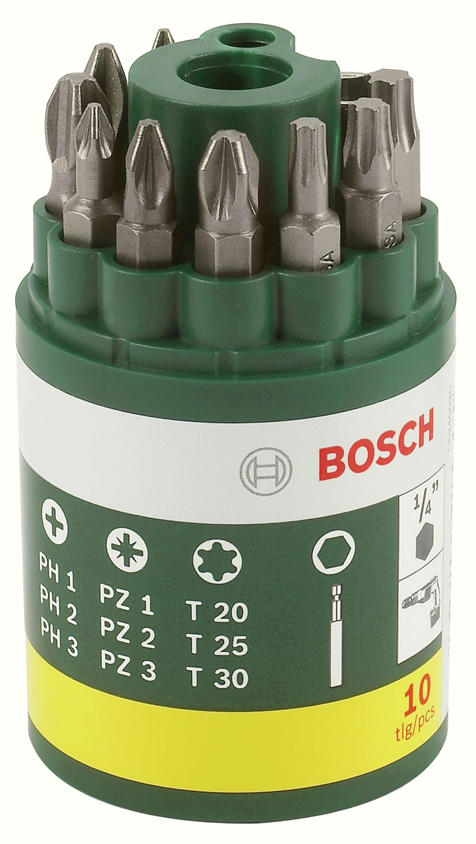 Набор из 9 бит + универсальный держатель Bosch 26070194522607019452 Набор из 9 бит + универсальный держатель Bosch 26070194522607019452Набор Bosch 2607019452 из 10 крестообразных бит длиной 25 мм и универсального переходника-держателя.