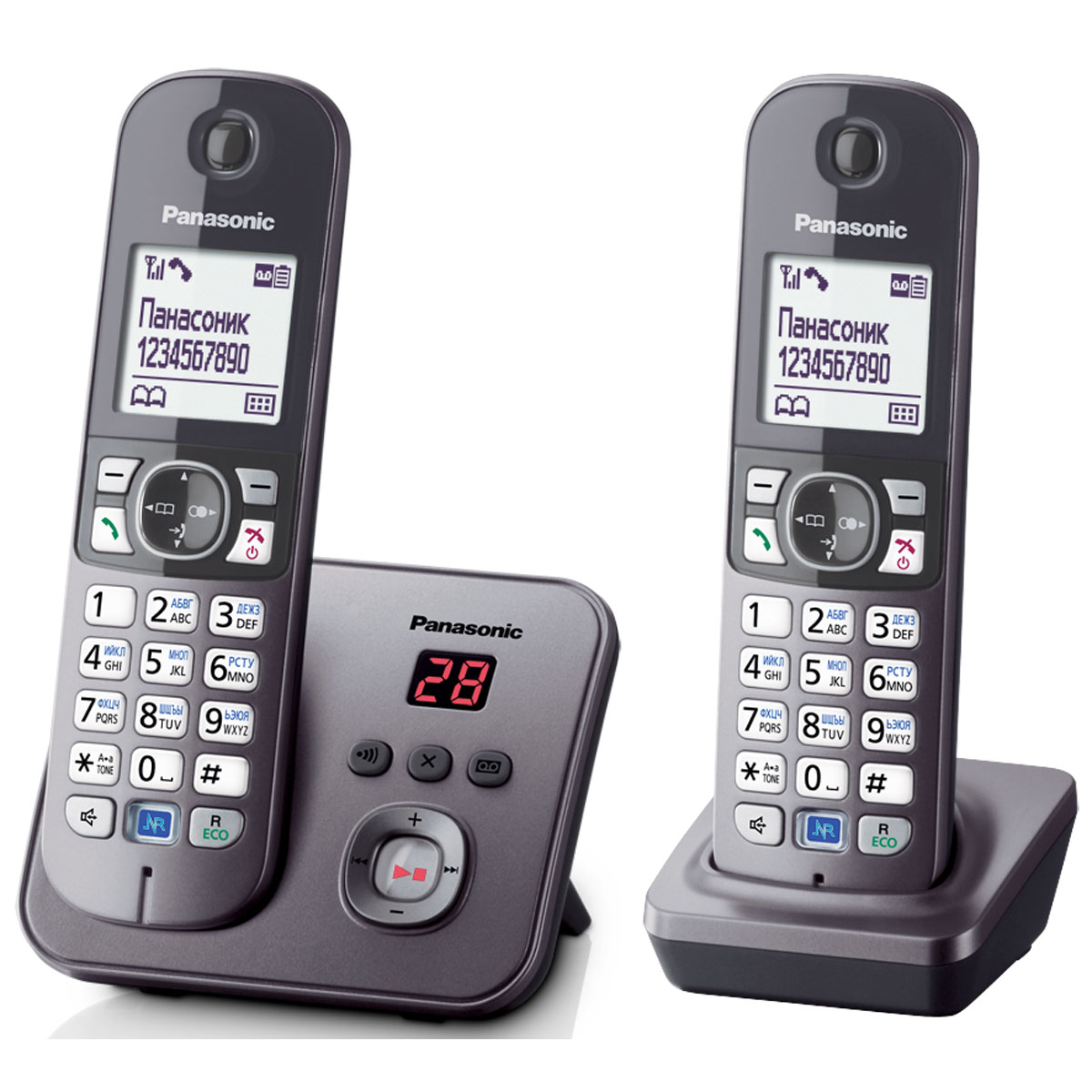 Panasonic KX-TG6822 RUM DECT телефонKX-TG6822RUM Panasonic KX-TG6822 RUM DECT телефонKX-TG6822RUMDECT телефон Panasonic KX-TG6822RUM. Функция радионяня - вы можете осуществлять акустический контроль помещения, например, детской из других комнат в доме - одна трубка устанавливается рядом с ребенком, а вторая - у родителей. Снижение фонового шума позволяет улучшить качество связи. Panasonic KX-TG6822RUM имеет в комплекте дополнительную трубку. блокировка клавиатуры русифицированное меню часы, дата на дисплее будильник с повторным сигналом и установкой по дням недели повторный набор