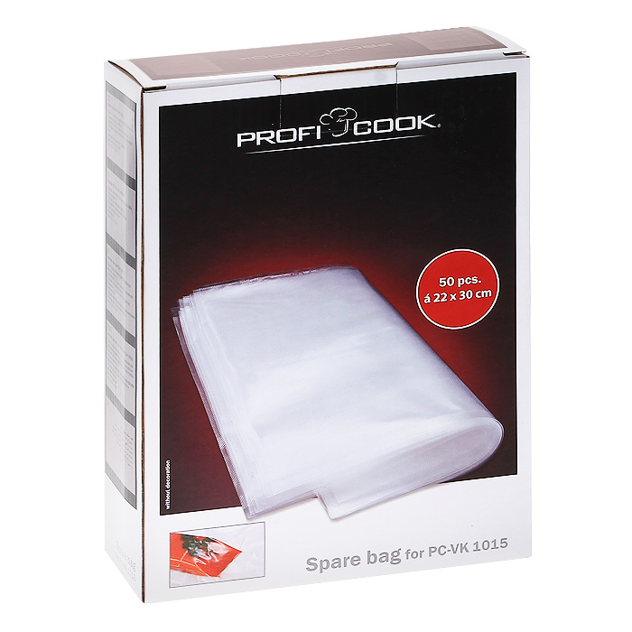 Profi Cook пакеты для вакуумного упаковщика PC-VK 1015 ЕВ, 22х30 см, 50 штPC-VK 1015 ЕВ 22*30 Profi Cook пакеты для вакуумного упаковщика PC-VK 1015 ЕВ, 22х30 см, 50 штPC-VK 1015 ЕВ 22*30Пакеты Profi Cook для вакуумного упаковщика PC-VK 1015 ЕВ с ребристой структурой по диагонали для повышения надежности и прочности на разрыв. Подходят для приготовления пищи и разогрева в микроволновой печи, а также су вид. Компактное безопасное хранение без консервантов, даже приготовленных продуктов. Пищевые продукты хорошо сохраняются и остаются свежими и сочными. В данные пакеты можно упаковывать сухие и влажные продукты.