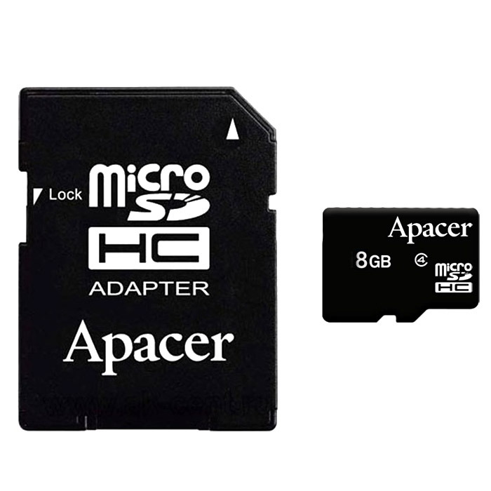 Apacer microSDHC 8GB, Class 4 + адаптерAP8GMCSH4-R Apacer microSDHC 8GB, Class 4 + адаптерAP8GMCSH4-RКарты памяти microSDHC Class 4 от Apacer отличаются внушительным объемом (до 32Гб) и высокой скоростью обработки данных (запись минимум 4Мб/сек). Самые маленькие носители в мире - карты памяти microSDHC в то же время могут с легкостью поместить все цифровые данные в телефонах, включая фотографии с высоким разрешением, объемные видео- и аудиофайлы, MMS-сообщения, сообщения электронной почты, Java-игры и др. Внимание: перед оформлением заказа, убедитесь в поддержке Вашим электронным устройством карт памяти данного объема.