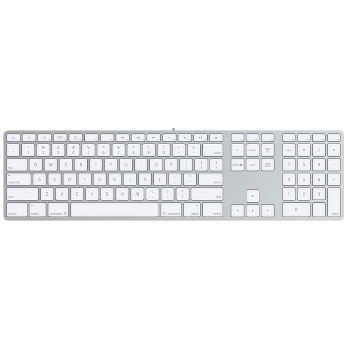 Apple MB110 цифровая клавиатура (MB110RU/B)MB110RU/B Apple MB110 цифровая клавиатура (MB110RU/B)MB110RU/BПроводная клавиатура Apple MB110 имеет тонкий алюминиевый корпус и низкопрофильные клавиши. Клавиши разнесены друг от друга на оптимальное расстояние и имеют достаточно глубокий ход. Поэтому клавиатура идеально подходит для больших объёмов работы с текстом. Содержит клавиши для быстрого управления функциями компьютера, такими как яркость, громкость, Mission Control и Launchpad. Цифровая панель идеально подходит для заполнения электронных таблиц и финансовых приложений. Два порта USB 2.0 позволяют подключить мышь и высокоскоростные периферийные устройства, например цифровую видеокамеру или принтер. Системные требования: компьютер Mac со свободным портом USB 2.0 или USB 1.1. Совместимость с Windows: официально поддержка систем семейства Windows не заявлена, следовательно, корректная работа под ОС Windows не гарантируется.