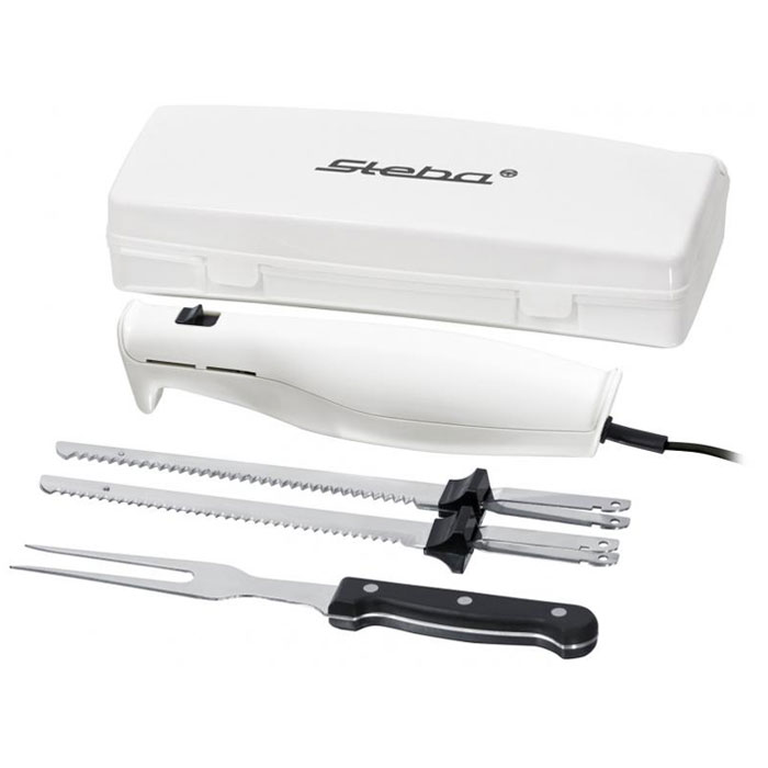 Steba EM 2 электроножEM 2 ELECTRICAL KNIFE Steba EM 2 электроножEM 2 ELECTRICAL KNIFEЭлектронож Steba EM 2 оснащен эргономичной рукояткой, способен нарезать тонкие кусочки хлеба и другие крупные продукты. Дополнительные лезвия в комплекте Лёгкая смена лезвий Лезвия из нержавеющей стали длинной 19 см Кейс для хранения и вилка в комплекте