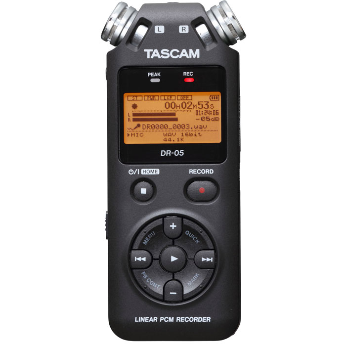 Tascam DR-05 диктофонDR-05 Tascam DR-05 диктофонDR-05Tascam DR-05 - портативный стерео диктофон с записью на микро SD или микро SDHC в формате MP3 или WAV(BWF), с разрядностью до 24 бит и частотой дискретизации до 96 кГц. Оснащен двумя встроенными конденсаторными микрофонами, хроматическим тюнером и портом USB 2.0.
