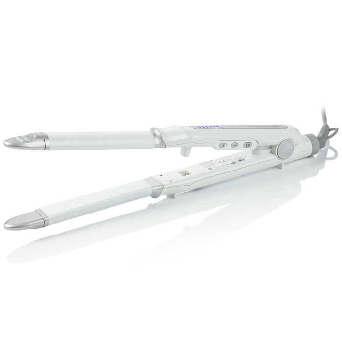 Polaris PHS 6559KTi выпрямитель для волос000462 Polaris PHS 6559KTi выпрямитель для волос000462Мощный стайлер Polaris PHS 6559KTi в эргономичном белом корпусе совмещает в себе сразу две функции: с помощью одной и той же насадки он может по Вашему желанию либо выпрямлять, либо завивать крупными локонами волосы любой длины, одновременно ионизируя их и снимая статическое электричество. У этой модели пять режимов нагрева, а автоматическая схема защищает его от перегрева и отключает через 60 минут после включения.