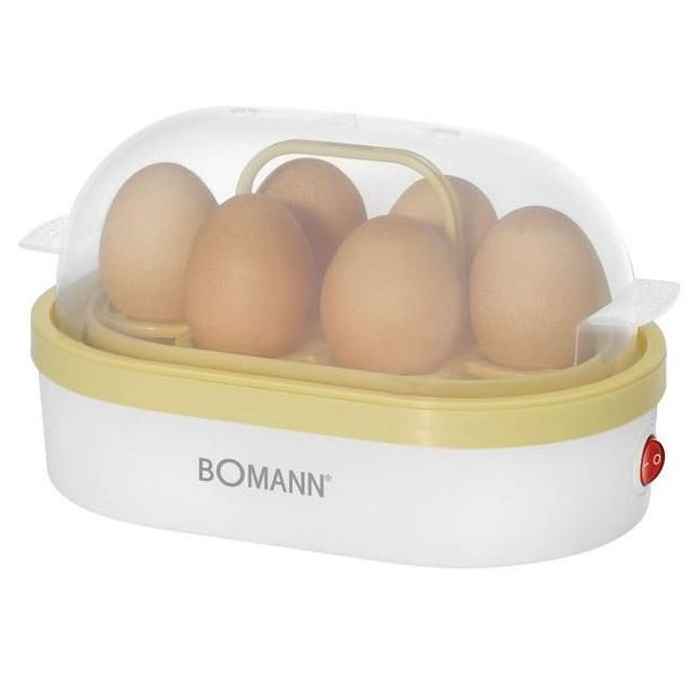 Bomann EK 5022 CB, Vanilla яйцеваркаEK 5022 CB vanilla Bomann EK 5022 CB, Vanilla яйцеваркаEK 5022 CB vanillaЭлектрическая яйцеварка Bomann EK 5022 CB позволяет быстро сварить паровым способом до шести яиц одновременно. Яйца готовятся на пару, при этом используется минимальное количество воды. Устройство оборудовано нагревательным элементом из нержавеющей стали. Съемный держатель Акустический сигнал (зуммер) Кнопка Вкл/Выкл (с подсветкой) Напряжение питания: 230 В, 50 Гц Антипригарное покрытие нагревательной пластины Противоскользящие ножки