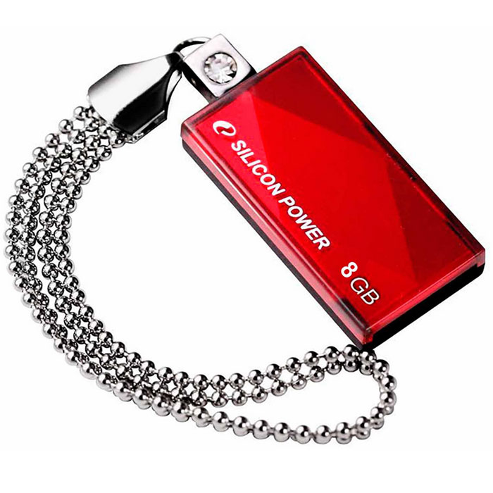 Silicon Power Touch 810 8GB, RedSP008GBUF2810V1R Silicon Power Touch 810 8GB, RedSP008GBUF2810V1RSilicon Power выпустила USB накопитель Silicon Power Touch 810 с улучшенным дизайном. Колоритное изображение ромба наряду с выдвижным коннектором и кристаллом придают модели особенную элегантность. Модель Silicon Power Touch 810 выпускается в синем или красном цвете. Колоритное изображение ромба и кристалла на поверхности позволяет модели изящно сверкать под воздействием солнечных лучей. Silicon Power использует последнюю технологию Chip-on-Board (COB), что делает накопитель ультра-легким (5 грамм). Для удобства пользователей, накопитель оснащен цепочкой и имеет выдвижной USB коннектор, что устраняет опасения потери колпачка. Маленький, удобный и привлекательный - основные отличительные особенности этого устройства, что делает его идеальным для использования в виде украшения на шее или для использования в командировках.
