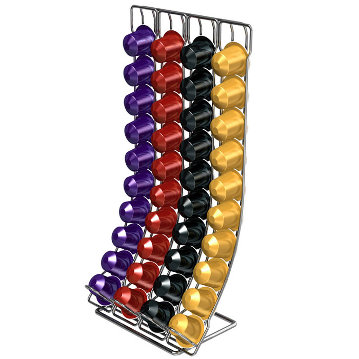Tavola Swiss Swing держатель на 40 капсул Nespresso5048681 Tavola Swiss Swing держатель на 40 капсул Nespresso5048681Tavola Swiss Swing, держатель для капсул Nespresso, изготовлен из нержавеющей стали и является идеальным аксессуаром для хранения до 40 капсул (4 ряда по 10 капсул). Капсулы вставляются в направляющие, и их легко достать, когда они вам необходимы для приготовления кофе. Держатель имеет изогнутую форму и прекрасно впишется в любой интерьер.