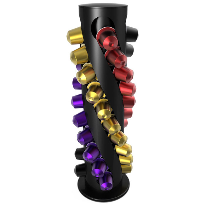 Tavola Swiss Spirale держатель на 40 капсул Nespresso2790000039 Tavola Swiss Spirale держатель на 40 капсул Nespresso2790000039Tavola Swiss Spirale, вращающийся держатель для капсул Nespresso, изготовлен из пластика и металла и является идеальным аксессуаром для хранения до 40 капсул. Капсулы вставляются в направляющие, и их легко достать, когда они вам необходимы для приготовления кофе. Держатель имеет стильную спиралевидную форму и прекрасно впишется в любой интерьер. Вместимость: 40 капсул (4 ряда по 10 капсул) Поворотное основание