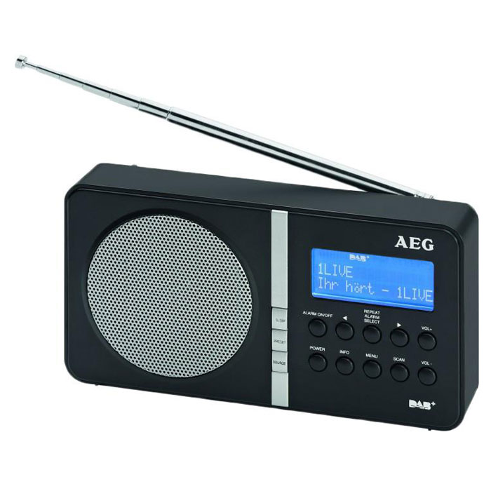 AEG DAB 4138, Black радиоприемник портативныйDAB 4138 black AEG DAB 4138, Black радиоприемник портативныйDAB 4138 blackAEG DAB 4138 - это портативный радиоприёмник с диапазоном FM и DAB. Данная модель имеет стильный дизайн. Высокочувствительный приём обеспечивает работу устройства практически в любых местностях. 20 радиостанций и удобное управление позволяют легко настроиться на любимую станцию. Уверенный прием цифровых радиостанций 2 строчный LCD-дисплей с отображением дополнительной информации 20 каналов для FM