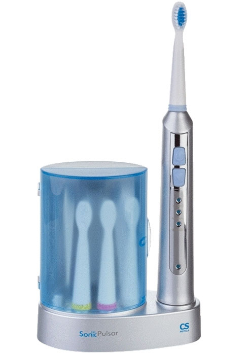 CS Medica SonicPulsar CS-233-UV электрическая зубная щеткаУТ000001236 CS Medica SonicPulsar CS-233-UV электрическая зубная щеткаУТ000001236Электрическая звуковая аккумуляторная зубная щетка CS Medica SonicPulsar CS-233- UV с зарядным устройством и ультрафиолетовым дезинфектором. CS-233-uv представляет собой прибор для ухода за полостью рта. Эта многофункциональная щетка (3 режима работы, таймер, автоматическое отключение) имеет дополнительную особенность - УФ-дезинфектор для насадок. Для обеззараживания щетины необходимо разместить насадки в специальный отсек и закрыть крышку. После этого автоматически включается УФ-дезинфектор на 6-8 минут. За это время уничтожаются до 99% бактерий с щетины зубной щетки. Три режима чистки (режим Normal, режим Super, режим Massage) Нажатием на кнопку можно выбрать один из трех режимов чистки: Режим «Normal» (28000 движ/мин) - рекомендуется для каждодневного использования. Режим «Super» (33000 движ/мин) - рекомендуется для особо тщательного удаления зубного налета. Режим «Massage» (28000/33000 движ/мин) -...