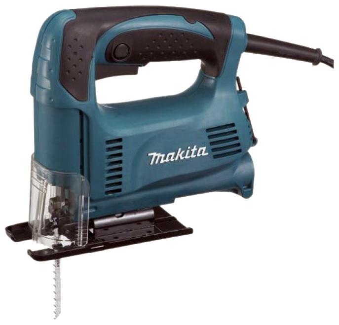 Электролобзик Makita 43264326 Электролобзик Makita 43264326Компактный лобзик Makita 4326 особо рекомендуется для работ по фигурному выпиливанию, так как увеличенная частота хода и маневренность инструмента помогают делать четкий распил пластмасс, дерева и металла. Скорость пиления может варьироваться оператором в зависимости от плотности материала, электронная система корректировки регулирует частоту оборотов. Плавный пуск лобзика способствует точности производимых работ и охраняет прибор от износа. Makita 4326 станет отличным помощником, как для мастеров-любителей, так и для профессионалов за счет оптимального баланса производительности и стоимости при ряде иных преимуществ: удобстве, весе, простоте обслуживания. Отличительная особенность лобзика Makita 4326 от инструментов своего класса - наличие опорной платформы из литого алюминия, устанавливаемой в разных положениях. Платформа может поворачиваться под углом до 45 градусов в обе стороны, а также перемещаться назад для обработки кромки изделий. Зафиксировать выбранное...