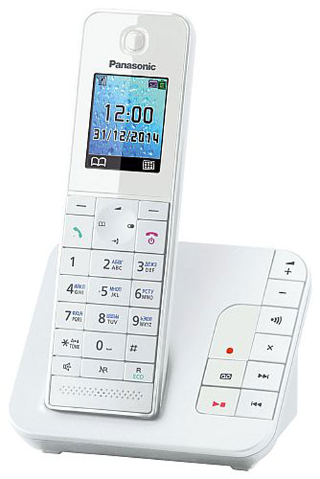Panasonic KX-TGH220 RUW, White DECT-телефонKX-TGH220RUW Panasonic KX-TGH220 RUW, White DECT-телефонKX-TGH220RUWБеспроводной DECT-телефон Panasonic KX-TGH220 RU с автоответчиком. Обладает компактным дизайном корпуса и приятной подсветкой. В число полезных функций входит: автоматический определитель номера, широкий телефонный справочник на 200 записей, опция снижения уровня фонового шума и функция резервного питания. Данный телефон совместим с брелоком-искателем KX-TGA20RU, которой помогает найти любой предмет с помощью трубки. Брелок-искатель приобретается отдельно Ночной режим Эко-режим