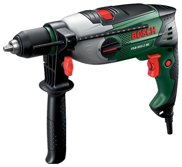 Ударная дрель Bosch PSB 850-2 RE (603173020)PSB 850-2 RE Ударная дрель Bosch PSB 850-2 RE (603173020)PSB 850-2 REУдарная дрель-шуруповерт Bosch PSB850-2 RE для работы в домашней мастерской с высокими требованиями: мощный двигатель на 850 Вт в комбинации с 2- скоростным редуктором и эргономичной конструкцией отвечают любым требованиям производительности и надёжности Оснащены исключительно прочным, изолированным алюминиевым корпусом Электронное управление Bosch Electronic: предварительный выбор и регулировка частоты вращения с помощью регулировочного колёсика и кнопочного выключателя обеспечивает точную регулировку работы дрели для работы в зависимости от материала (например, при начале сверления гладких поверхностей или при заворачивании шурупов) 2-скоростной редуктор: высокий крутящий момент на первой скорости, высокая частота вращения на второй скорости Одногильзовый быстрозажимной сверлильный патрон с функцией Bosch Auto-Lock для максимально быстрой и простой замены рабочего инструмента Исключительное удобство использования обеспечивают оптимальное...