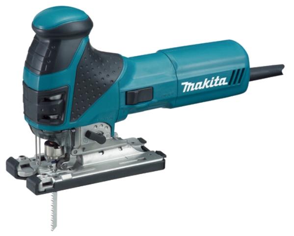 Электролобзик Makita 4351CT4351CT Электролобзик Makita 4351CT4351CTЛобзик Makita 4351 CT представляет собой модель с T-образной рукояткой, предназначенную для профессионального применения. Этот лобзик имеет трехступенчатый маятниковый ход, позволяющий настраивать движение пильного полотна под каждый тип материала. Для быстрого распила древесины, как правило, выбирается третье положение маятникового хода, которое подразумевает более агрессивное движение полотна. При пилении таких материалов как пластик, алюминий и других металлов, число ступеней маятникового хода уменьшают или выбирают прямой ход. С лобзиком Makita 4351 CT заменять пильные полотна, предназначенные для работы с различными материалами, просто и удобно. В передней части корпуса лобзика располагается небольшой пластмассовый рычаг, при поднятии которого зажим ослабляется. Такая система позволяет установить или вытащить пильное полотно всего за пару секунд. Лобзик Makita 4351 CT обладает достаточно большой глубиной пропила. Скорость хода пильного полотна может выбираться в...