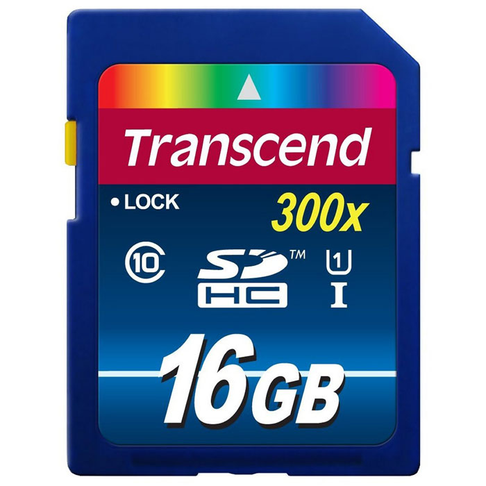 Transcend SDHC Class 10 UHS-I 300x 16GB карта памятиTS16GSDU1 Transcend SDHC Class 10 UHS-I 300x 16GB карта памятиTS16GSDU1Карта памяти Transcend Class 10 SDHC Ultra High Speed поддерживает как впечатляющую спецификацию Class 10, так и USH-I, которая обеспечивает значительный прирост быстродействия. Всё это позволит полностью раскрыть потенциал вашей цифровой камеры. При работе вместе с UHS-I совместимыми устройствами карта памяти передаёт данные с молниеносной скоростью, что идеально подходит для высокоскоростной последовательной съёмки и плавной записи Full HD видео. Встроенная технология ECC используется для обнаружения и исправления ошибок при передаче данных, а эксклюзивная программа RecoveRx специально предназначена для восстановления удаленных и утраченных данных с портативных носителей.