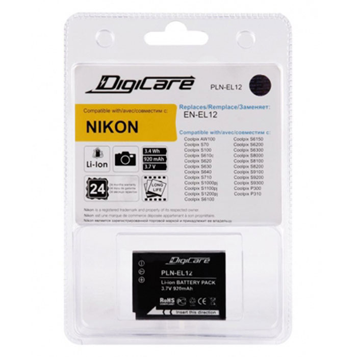 DigiCare PLN-EL12 аккумулятор для Nikon CoolPixPLN-EL12 DigiCare PLN-EL12 аккумулятор для Nikon CoolPixPLN-EL12DigiCare PLN-EL12 - надежная и легкая аккумуляторная батарея для вашей фотокамеры. Она заменяет оригинальные аккумуляторы EN-EL12. Данная модель отличается быстрым процессом зарядки и продолжительным временем автономной работы.