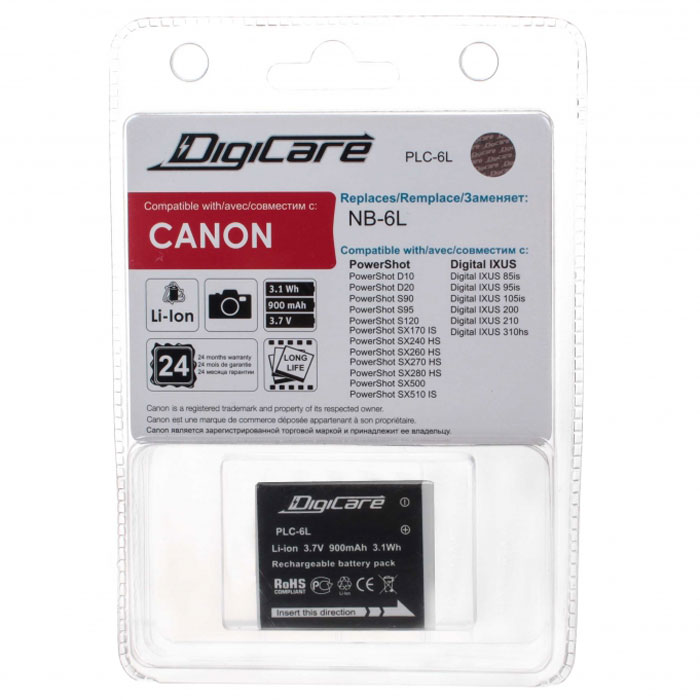 DigiCare PLC-6L аккумуляторPLC-6L DigiCare PLC-6L аккумуляторPLC-6LDigiCare PLC-6L - компактный и надежный аккумулятор для вашей фотокамеры. Эта съемная аккумуляторная батарея отличается быстрым процессом зарядки и продолжительным временем работы. Легко восстанавливает работоспособность после глубокого разряда.