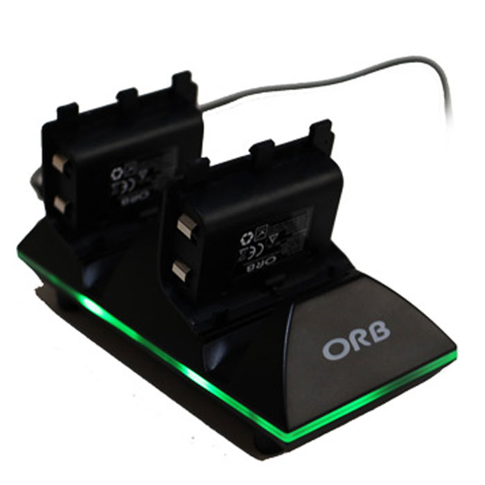 Зарядная станция ORB на 2 геймпада c 2 аккумуляторами для Xbox One (020908)020908 Зарядная станция ORB на 2 геймпада c 2 аккумуляторами для Xbox One (020908)020908Комплект для зарядки ORB Charge&Play для XOne состоит из зарядной станции, 2 аккумуляторов и зарядного кабеля. Время зарядки составляет 3 часа, а время игры - до 10 часов. Емкость аккумулятора: 600 мАч Тип аккумулятора: NiMH Светодиодный индикатор зарядки Автовыключение при полной зарядке аккумуляторов