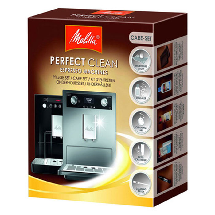 Melitta Perfect Clean комплект для чистки кофемашин4000247 Melitta Perfect Clean комплект для чистки кофемашин4000247Комплект для очистки автоматических кофемашин Melitta Perfect Clean. В его состав входят жидкость для очистки от накипи Anti Calc, очиститель в таблетках Perfect Clean, фильтр для очистки воды Pro Aqua, салфетка из микрофибры Perfect Clean и щеточка для чистки.