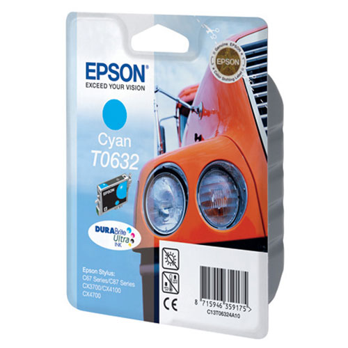 Epson T0632 (C13T06324A10), Cyan картридж для C67/C87/CX3700/CX4100/CX4700C13T06324A10 Epson T0632 (C13T06324A10), Cyan картридж для C67/C87/CX3700/CX4100/CX4700C13T06324A10Картридж Epson T063 с цветными чернилами для струйной печати.
