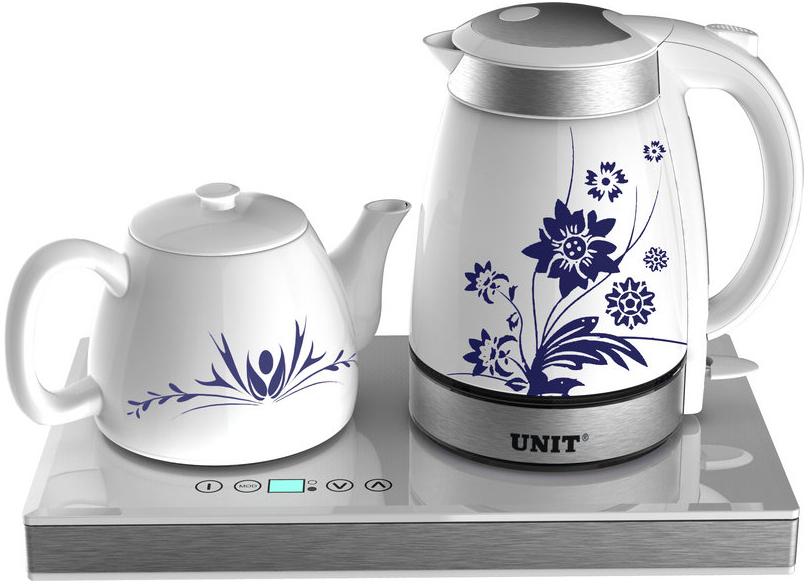 Unit UEK-252, WhiteUEK-252 White Unit UEK-252, WhiteUEK-252 WhiteUNIT UEK-252 – это набор для приготовления чая. В его комплект входят два керамических чайника – для кипячения воды и для заваривания, а также специальная пластина для подогрева. С ним вы сможете наслаждаться чаепитием несколько часов, не боясь, что напиток остынет. У данной модели элегантный дизайн с симпатичным рисунком на корпусе чайника. Комплект станет великолепным украшением вашей кухни. Во время работы прибора загорается симпатичная голубая подсветка