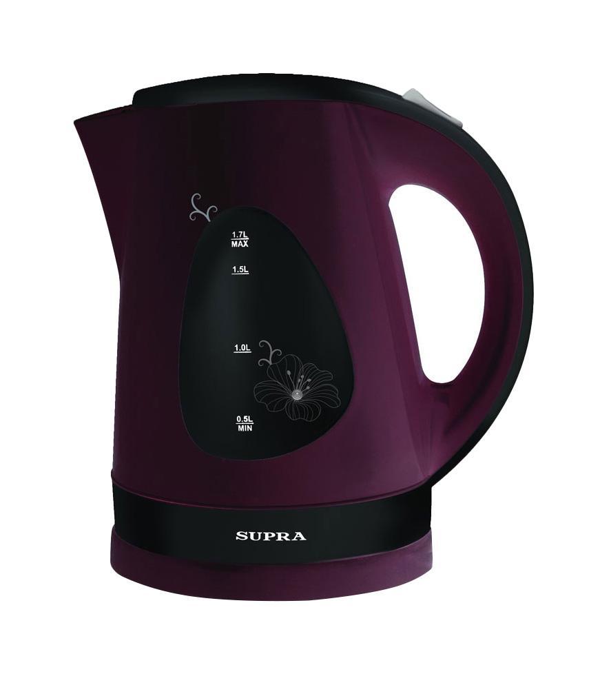 Supra KES-1708, Black Cherry электрочайникKES-1708 black cherry Supra KES-1708, Black Cherry электрочайникKES-1708 black cherryЭлектрочайник Supra KES-1708 - это простая и недорогая модель, созданная для быстрого кипячения воды. За один подход в нем можно вскипятить до 1.7 л воды - кипятка хватит на приготовление горячих напитков для всех членов семьи. Благодаря высокой мощности вода в чайнике закипает за считанные минуты. С индикатором уровня вы легко определите количество налитой жидкости, не заглядывая под крышку. Корпус прибора изготовлен из качественного термоустойчивого пластика, что делает его легким и удобным в использовании. Нагревательный элемент выполнен в виде спирали и скрыт под диском из нержавеющей стали, что защищает его от накипи. Чайник Supra KES1708 автоматически отключается при кипении, что дает возможность оставить включенный прибор без присмотра. Внутри корпуса находится фильтр, препятствующий попаданию частиц накипи в вашу кружку.