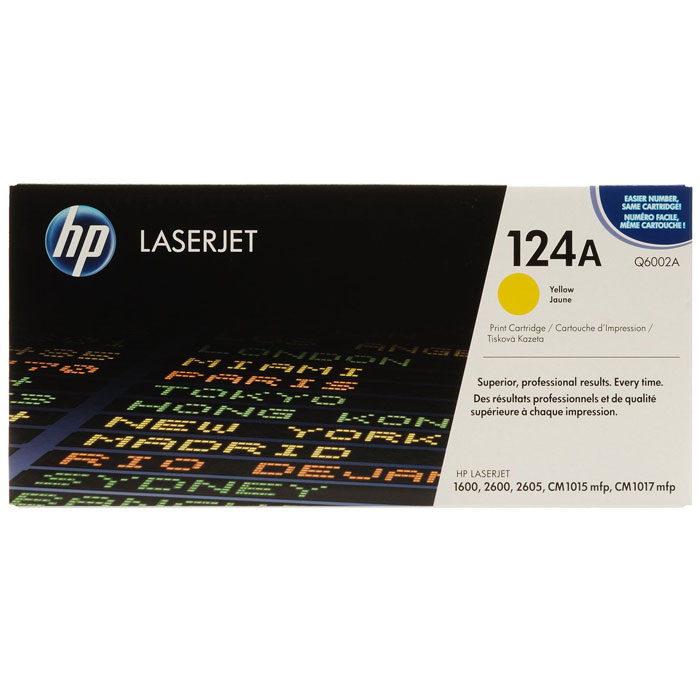 HP Q6002A, Yellow тонер-картриджQ6002A HP Q6002A, Yellow тонер-картриджQ6002AКартридж HP 124A с тонером ColorSphere для принтеров HP Color LaserJet 1600/2600/CM1015 MFP.