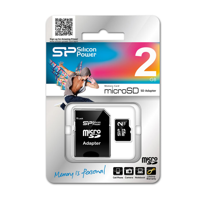 Silicon Power microSD 2GB карта памяти с адаптером SDSP002GBSDT000V10-SP Silicon Power microSD 2GB карта памяти с адаптером SDSP002GBSDT000V10-SPSilicon Power microSD предназначена для расширения памяти мобильного телефона. Вместе с переходником она может использоваться как стандартная SD карта памяти. Silicon Power microSD полностью совместима с устройствами, использующими SD карты памяти.