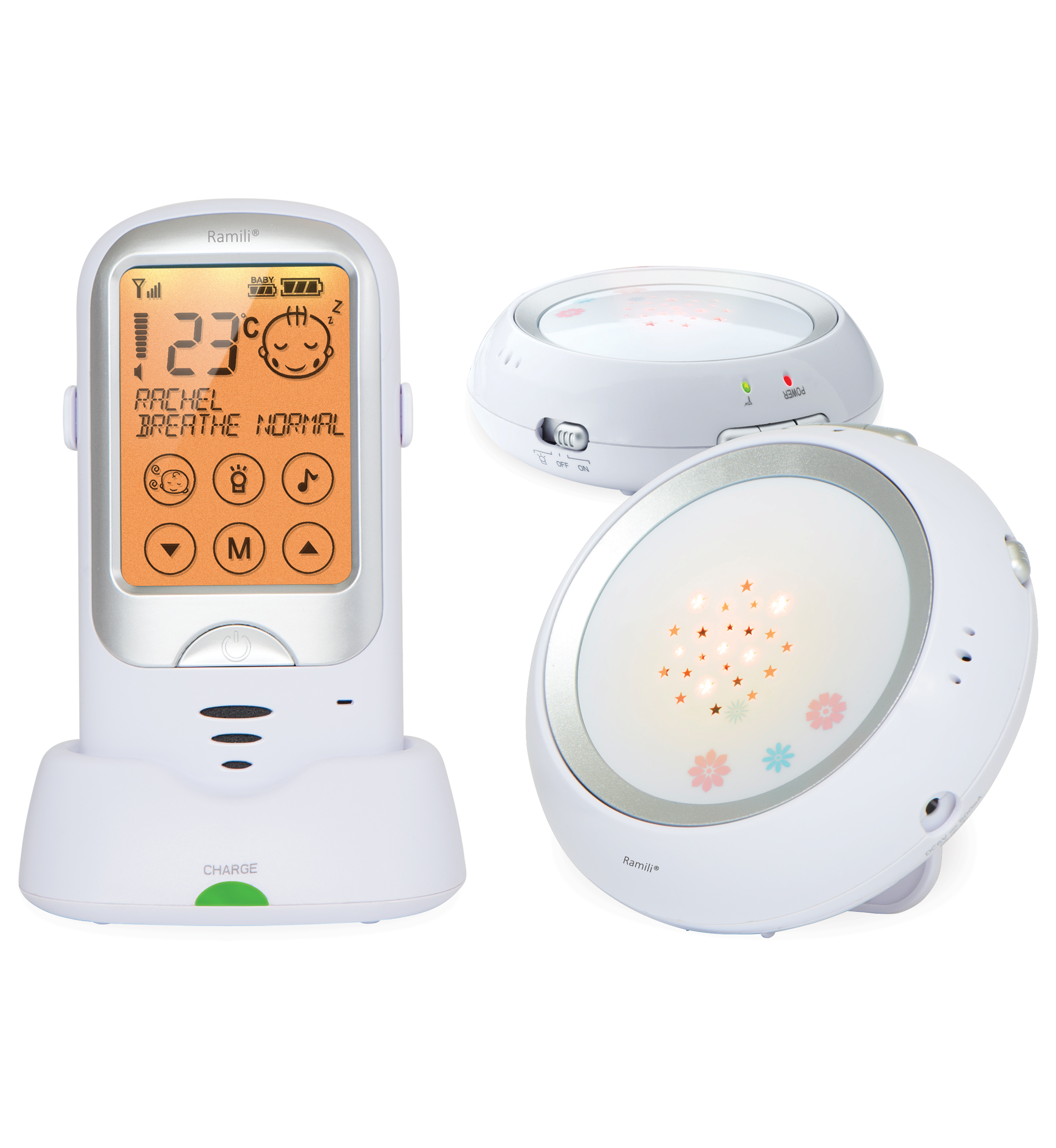 Радио-няня Ramili Baby с двумя детскими блоками RA300DuoRA300DUO Радио-няня Ramili Baby с двумя детскими блоками RA300DuoRA300DUOРадио-няня Ramili Baby с двумя детскими блоками RA300Duo представляет собой радионяню, вобравшую в себя все передовые технологии. Она обеспечивает простое и удобное общение с ребенком, полностью безопасна, ее звучание является кристально чистым, а диапазон действия составляет расстояние до 650 метров. Устройство постоянно в автоматическом режиме мониторит расстояние между блоками и регулирует мощность передачи сигнала, тем самым продлевая срок службы аккумулятора. Радио-няня Ramili Baby с двумя детскими блоками RA300Duo включает в себя множество полезных, потрясающих возможностей, обеспечивающих высоким комфорт при использовании в повседневной жизни: сенсорный дисплей, автоматическое определение плача ребенка, двустороннюю связь, великолепный ночник с возможностью проецирования симпатичных звезд и многое другое. Два детский блока в комплекте Кристально чистый звук Автоматический поиск каналов для обеспечения наилучшего качества