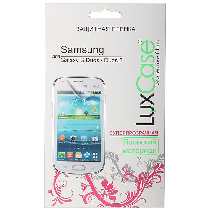 Luxcase защитная пленка для Samsung Galaxy S Duos/Duos 2, суперпрозрачная80822 Luxcase защитная пленка для Samsung Galaxy S Duos/Duos 2, суперпрозрачная80822Суперпрозрачная защитная пленка для Samsung Galaxy S Duos/Duos 2 имеет два защитных слоя, которые снимаются во время наклеивания. Данная защитная пленка подходит как для резистивных, так и для емкостных экранов, не снижает чувствительности на нажатие. На защитной пленке есть все технологические отверстия под камеру, кнопки и вырезы под особенности экрана. Благодаря использованию высококачественного японского материала пленка легко наклеивается, плотно прилегает, имеет высокую прозрачность и устойчивость к механическим воздействиям. Потребительские свойства и эргономика сенсорного экрана при этом не ухудшаются.