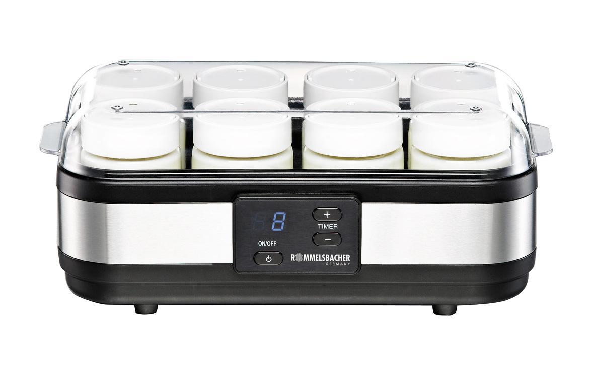 Rommelsbacher JG 40 йогуртницаJG 40 Rommelsbacher JG 40 йогуртницаJG 40ROMMELSBACHER JG 40 - домашняя йогуртница, которая идеально подходит для приготовления йогурта, кефира, ряженки и других кисломолочных продуктов. Вы можете без труда приготовить свой самый любимый молочный продукт для перекуса. Домашний йогурт это совершенно натуральный продукт, без опасных ингредиентов. Употребляя его регулярно, вы укрепляете свое здоровье. За один раз в йогуртнице можно приготовить 1,2 литра полезного молочного продукта. Для этого в комплект включены 8 стеклянных баночек, каждая по по 150 мл, с крышками снабженные винтовой резьбой для более плотного закрывания. Крышки на баночках имеют особую конструкцию, на их поверхности можно установить дату, когда продукт изготовлен. Не надо наклеивать стикеры с датами, все очень просто и удобно. Если вы или ваши дети любят йогурт с фруктами или другими наполнителями, в готовый продукт перед употреблением можно положить любые ягоды или фрукты. На основе йогурта можно приготовить большое количество различных блюд таких как:...
