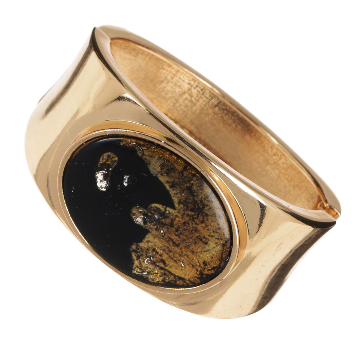 Браслет AtStyle247, цвет: золотой. T-B-8548-BRAC-GOLD.BLACKT-B-8548-BRAC-GOLD.BLACK Браслет AtStyle247, цвет: золотой. T-B-8548-BRAC-GOLD.BLACKT-B-8548-BRAC-GOLD.BLACKШикарный женский браслет AtStyle247 изготовлен из металла золотого цвета. Модель оформлена посередине крупной вставкой из пластика, стилизованной под камень. Браслет застегивается при помощи шарнирного замка. Прочный каркас изделия защищает его от различных механических повреждений. Это роскошное украшение подчеркнет ваш отменный вкус и эффектно дополнит модный образ.