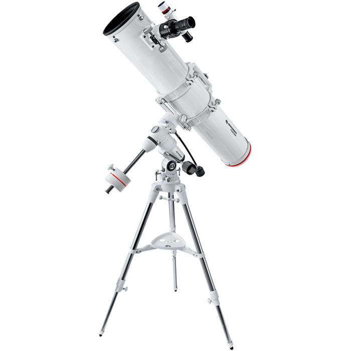 Bresser Messier NT-130/1000 (EXOS-1) телескоп64642 Bresser Messier NT-130/1000 (EXOS-1) телескоп64642Bresser Messier NT-130/1000 (EXOS-1) - это классический рефлектор Ньютона, идеально подходящий для наблюдения объектов Солнечной системы и дальнего космоса. Благодаря большой апертуре – 130 мм – телескоп собирает большое количество света, а зеркальная конструкция позволяет получить чистое и четкое изображение без хроматических аберраций. С помощью этого телескопа можно увидеть такие объекты дальнего космоса, как, например, двойная звезда Альбирео в созвездии Лебедя или Эпсилон Лиры. Для удобной транспортировки трубы крепежные кольца оснащены ручкой, на которой имеется крепление для камеры, что позволяет использовать телескоп для съемки звездного неба. Кроме того, телескоп подходит для астрофотографии: в комплект входит T2-адаптер для установки камеры (необходимо использовать дополнительное T2-кольцо). Для точного наведения на объект используется оптический искатель. Утяжеленная экваториальная монтировка EXOS-1 позволяет точно вести объекты по небосклону. Для...