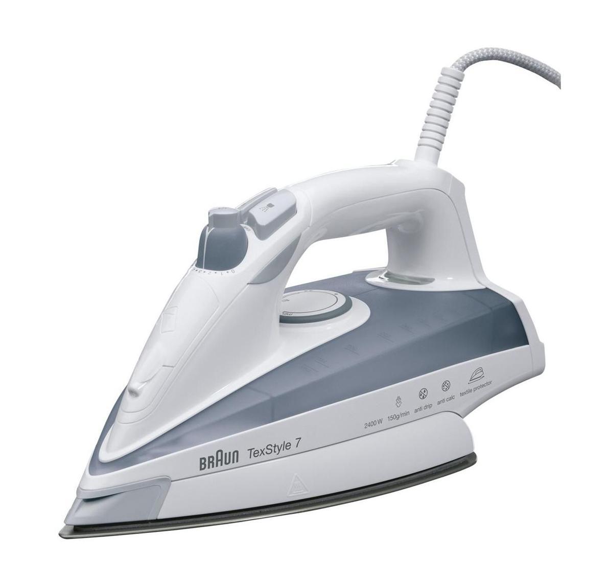 Braun TexStyle TS735TP утюг0X12711021 Braun TexStyle TS735TP утюг0X12711021Утюг Braun TS 735 TP обладает отличными техническими показателями. Мощность в данной модели довольно высокая - 2400 Вт, что обеспечивает интенсивную подачу пара и как следствие эффективное разглаживание складок. Регулируемая подача пара имеет максимально значение 50 г/мин, а паровой удар составляет 180 г/мин. Вы можете отпарить одежду прямо на вешалке ценой использования функции вертикального отпаривания. Утюг Braun TS 735 TP бережно разгладит деликатные ткани, а так же одежду черного цвета, не оставляя блеска на ней благодаря специальной насадке Textile Protector. С этой насадкой вы забудете о пригорании ткани, ведь температура подошвы специально снижается для деликатной работы, однако результат остается эффективным. Вы можете купить этот утюг и больше не использовать дополнительную ткань, чтобы погладить костюм. Утюг оснащен особой подошвой Eloxal, которая имеет анодированный слой. Подошва устойчива к царапинам и гораздо лучше скользит по ткани, чем подошва из нержавеющей...
