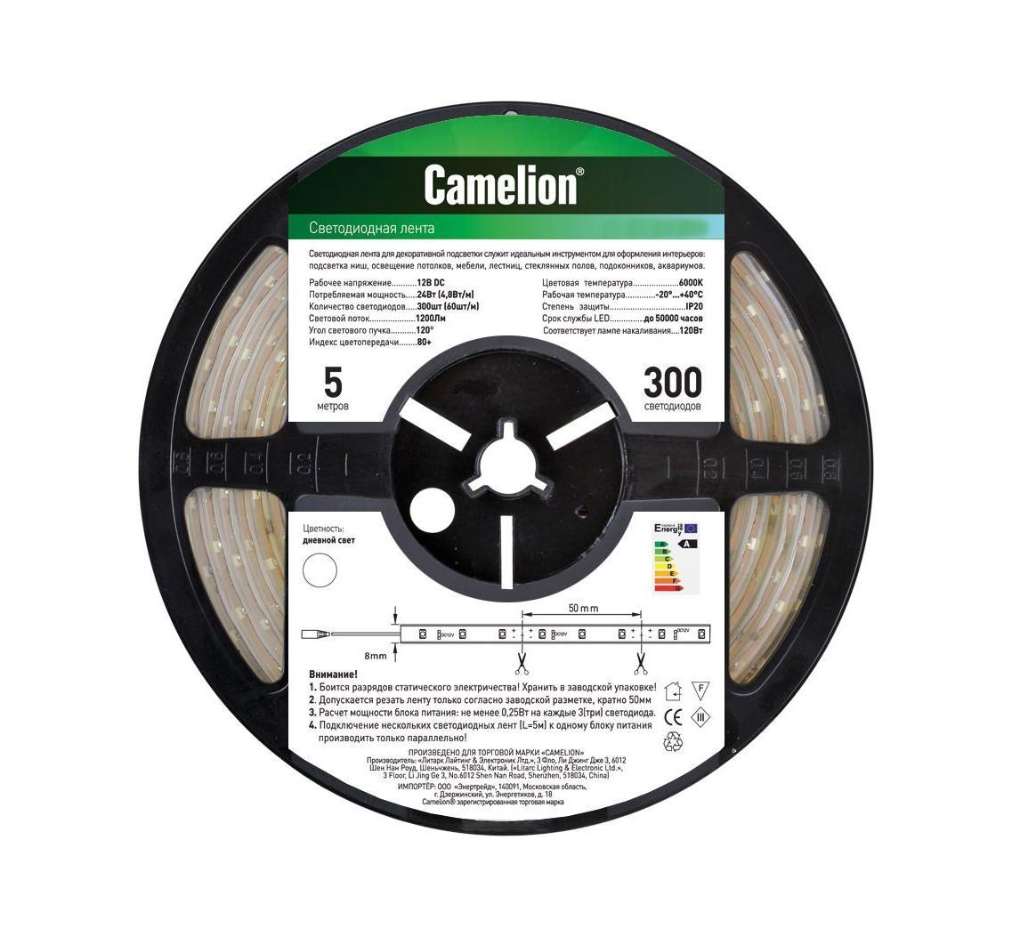 Camelion SLW-5050-30-C01 светодиодная лента, 5 м, теплый белыйSL279 503 01 Camelion SLW-5050-30-C01 светодиодная лента, 5 м, теплый белыйSL279 503 01Используются в наружной рекламе, праздничной иллюминации, для создания комфортного домашнего и офисного освещения, интерьерной подсветки потолка и ниш. Напряжение: 12 вольт. Количество светодиодов на 1 метр ленты: 30 шт. Мощность ленты: 36 Вт (7,2 Вт/м). Цветовая температура: 6000 К. Световой поток: 1800 Лм.