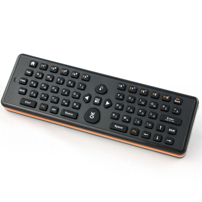 UPVEL UM-511KB беспроводная 3D мышь + QWERTY клавиатураUM-511KB UPVEL UM-511KB беспроводная 3D мышь + QWERTY клавиатураUM-511KBБеспроводная 3D мышь Air Mouse UM-511KB совмещает в себе функции беспроводной мыши и QWERTY-клавиатуры для вашего ANDROID TV BOX, телевизора или компьютера. Перемещение курсора по экрану осуществляется изменением положения устройства в пространстве. Air Mouse одинаково хорошо подходит как для проведения лекций и презентаций, так и для отдыха на диване перед телевизором.