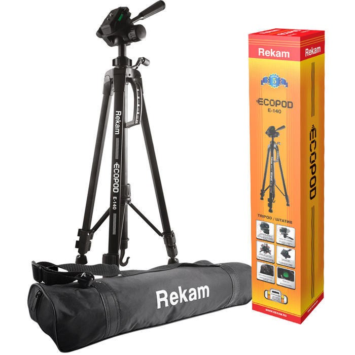 Rekam ECOPOD E-140 штативE-140 Rekam ECOPOD E-140 штативE-140Rekam ECOPOD E-140 – универсальный 3-секционный штатив, из серии ECOPOD. Поперечные растяжки между опорами и центральной штангой позволяют установить штатив в ровное положение, не обладая специальными навыками. Опоры с шарнирной конструкцией и резиновыми насадками, способствует лучшему выравниванию и предотвращают скольжение. Правильно установить горизонт помогает жидкостный уровень, расположенный на верхней площадке головы. Конструкция штатива обладает повышенной прочностью. Центральная колонна оснащена усиленными обжимными фиксаторами. Крюк для подвеса груза помогает повысить устойчивость штатива. Секции ног фиксируются при помощи удобных клипсовых зажимов. Механизм «головы» обеспечивает плавный ход, высокую степень свободы и возможность поворачивать камеру в вертикальное положение. Управление и фиксация «головы» осуществляется при помощи ручки. Съемная площадка для крепления камеры позволяет оперативно установить и снять камеру. Реечный микролифт с...