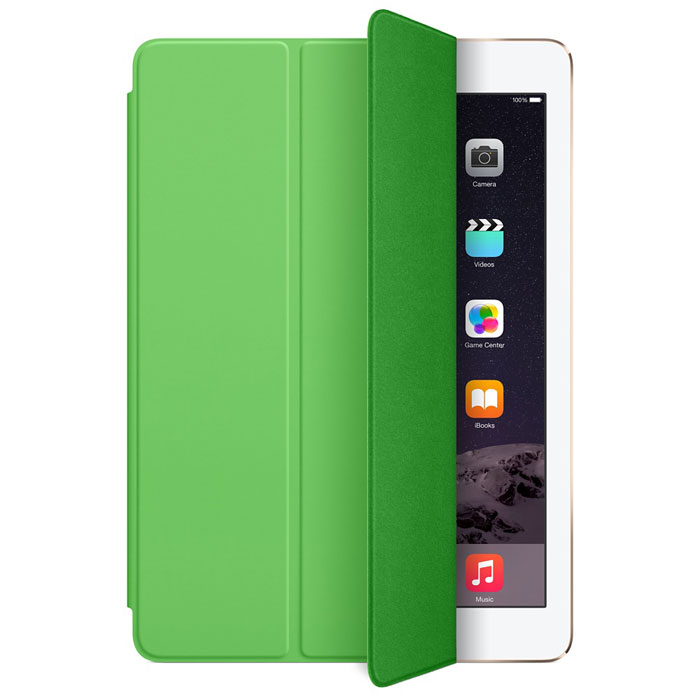 Apple Smart Cover чехол для iPad Air 2, GreenMGXL2ZM/A Apple Smart Cover чехол для iPad Air 2, GreenMGXL2ZM/AЛёгкая и прочная обложка Apple iPad Smart Cover полностью обновлена, чтобы соответствовать дизайну iPad Air 2. Она защищает дисплей планшета, не закрывая заднюю часть алюминиевого корпуса. Обложка изготовлена из мягкого прочного полиуретана и доступна в нескольких ярких цветах. А её мягкая подкладка из микрофибры того же цвета помогает поддерживать экран в чистоте. Крепление обложки идеально прилегает к корпусу планшета, а магниты надёжно удерживают её. При открытии чехла-обложки iPad Air автоматически выходит из режима сна, а при закрытии моментально возвращается в режим сна. Обложка Smart Cover может служить подставкой для набора текста. Сложите её, чтобы установить iPad Air 2 с удобным наклоном. Продуманная конструкция обложки Smart Cover также позволяет сложить её и превратить в идеальную подставку для общения в FaceTime и просмотра фильмов.