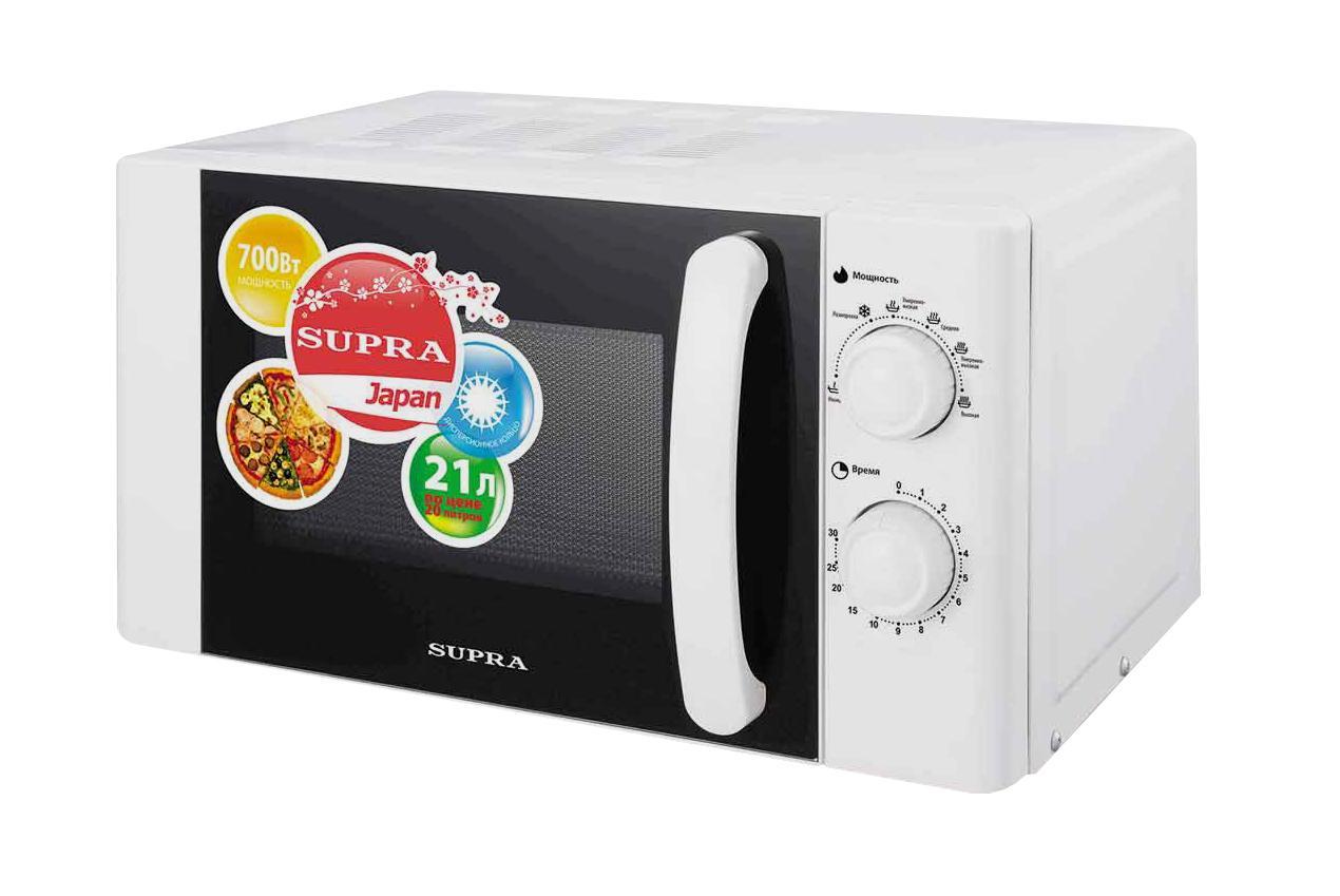 Supra MWS-2107MW СВЧ-печьMWS-2107MW Supra MWS-2107MW СВЧ-печьMWS-2107MWНадёжная и простая в управлении микроволновая печь Supra MWS-2107MW с таймером и регулировкой уровня мощности станет незаменимым помощником на кухне. Она позволит быстро разморозить продукты, подогреть или приготовить вкусный ужин. Микроволновая печь Supra MWS-2107MW с механическим управлением имеет мощность микроволн - 700 Вт и объем рабочей камеры - 21 л. Регулятор времени, расположенный на панели управления, позволяет установить время приготовления до 30 минут. Во время приготовления регулятор будет поворачиваться против часовой стрелки. Когда он достигнет положения 0, раздастся звуковой сигнал и процесс приготовления будет завершен. Также она имеет шесть вариантов мощности, включая режим разморозки. Простая в эксплуатации микроволновая печь выполнена в классическом дизайне, что позволит ей органично вписаться в практически любой интерьер кухни.