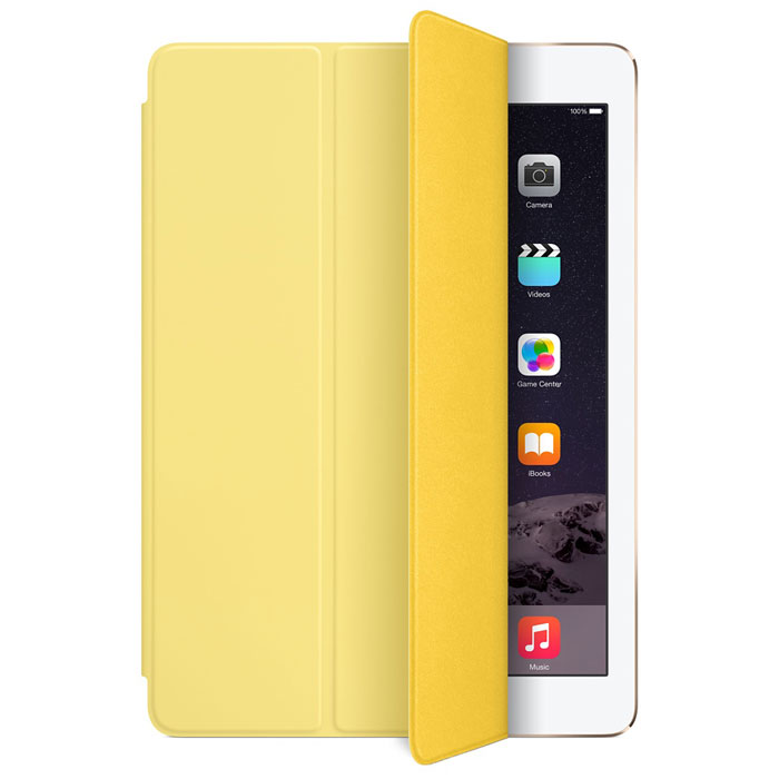 Apple Smart Cover чехол для iPad Air 2, YellowMGXN2ZM/A Apple Smart Cover чехол для iPad Air 2, YellowMGXN2ZM/AЛёгкая и прочная обложка Apple iPad Smart Cover полностью обновлена, чтобы соответствовать дизайну iPad Air 2. Она защищает дисплей планшета, не закрывая заднюю часть алюминиевого корпуса. Обложка изготовлена из мягкого прочного полиуретана и доступна в нескольких ярких цветах. А её мягкая подкладка из микрофибры того же цвета помогает поддерживать экран в чистоте. Крепление обложки идеально прилегает к корпусу планшета, а магниты надёжно удерживают её. При открытии чехла-обложки iPad Air автоматически выходит из режима сна, а при закрытии моментально возвращается в режим сна. Обложка Smart Cover может служить подставкой для набора текста. Сложите её, чтобы установить iPad Air 2 с удобным наклоном. Продуманная конструкция обложки Smart Cover также позволяет сложить её и превратить в идеальную подставку для общения в FaceTime и просмотра фильмов.