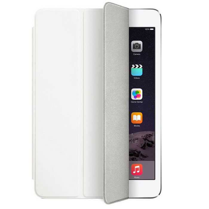 Apple Smart Cover чехол для iPad mini 3, WhiteMGNK2ZM/A Apple Smart Cover чехол для iPad mini 3, WhiteMGNK2ZM/AApple Smart Cover - стильный чехол, который надежно защитит переднюю панель вашего iPad mini от царапин, пыли и грязи. Чехол Smart Cover изготовлен из полиуретана и доступен в нескольких изысканных цветах. Его мягкая подкладка из микрофибры помогает поддерживать экран в чистоте. При открытии чехла iPad mini с дисплеем Retina автоматически выходит из режима сна, а при закрытии моментально возвращается в режим сна. Продуманная конструкция чехла позволяет сложить его и превратить в идеальную подставку для общения в FaceTime и просмотра фильмов. Чехол Smart Cover также может служить подставкой для набора текста. Сложите его, чтобы установить iPad mini под удобным углом наклона.